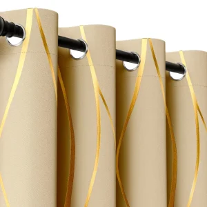 2Pcs Golden Wave &Circle Blackout Curtains