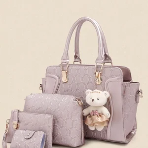 LadiesHandbag Set Top Handle Bags 4 Pieces Set inPULeather,ToteBagShoulderBagClutch andCardHolderSets forShoppingWorkTravel Gift