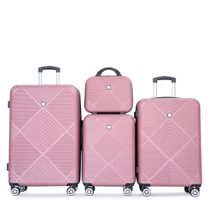 4-piece ABS Lightweight Suitcase 14 Inch Makeup Box Aircraft Wheels (14/20/24/28) PINK